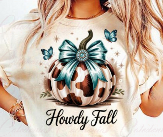 "Howdy Fall Cow Print Pumpkin" Shirt